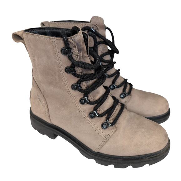 Sorel Women's Lennox Lace-Up Lug Sole Combat Ankle Boots Leather Brown Booties 7 - Picture 1 of 11